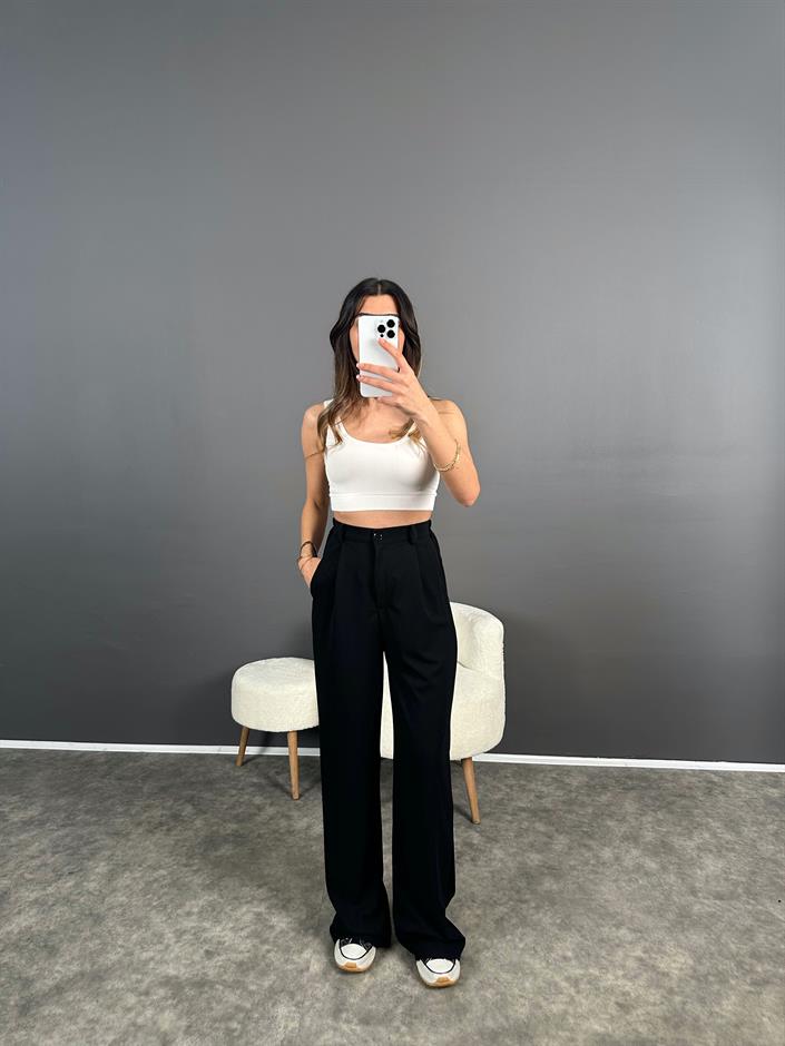 Bera Siyah Beli Lastikli Palazzo Pantolon 