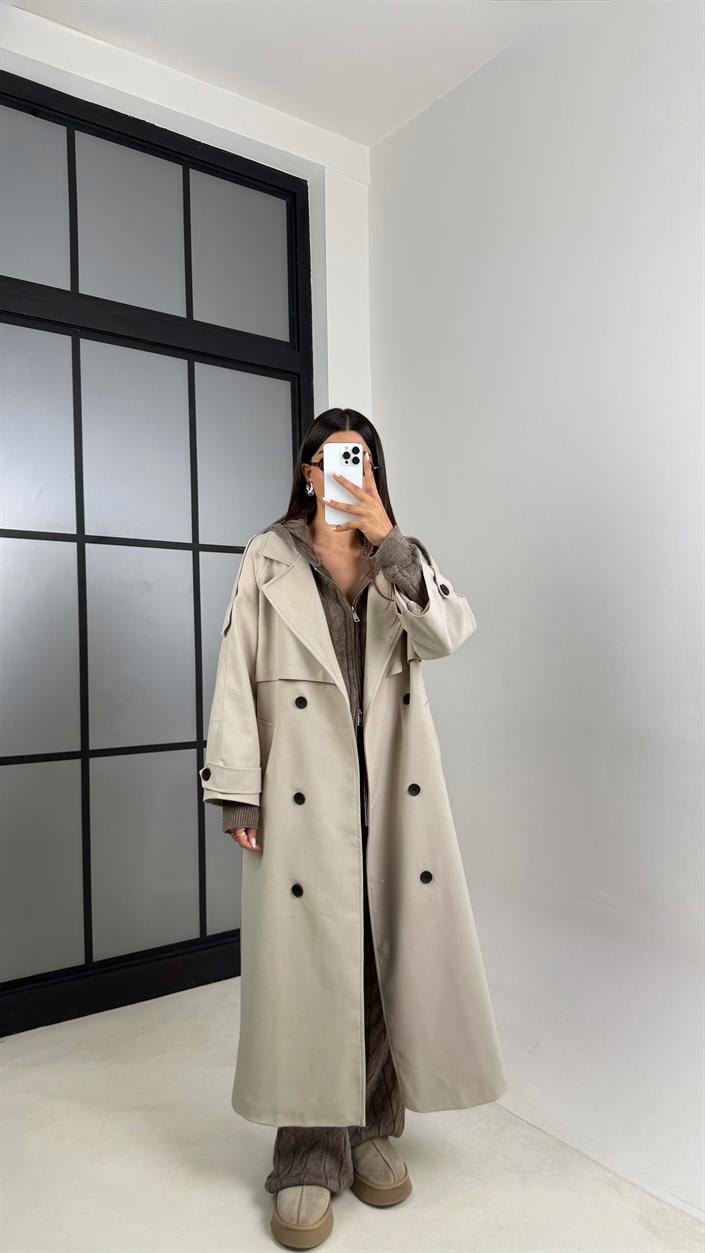 Taş Astarlı Kuşaklı Premium Trençkot GAUS-00516
