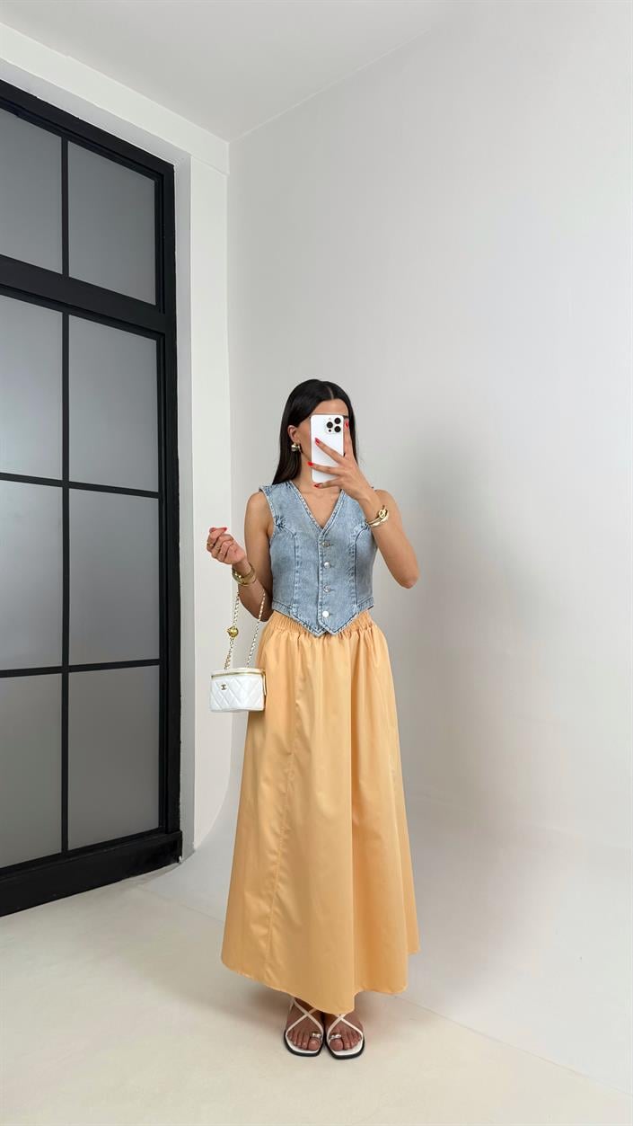 Somon Beli Lastikli Cepli Poplin Etek Gaus00485