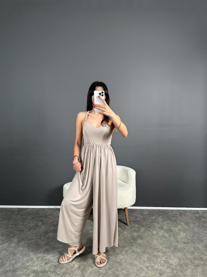 Valona Premium Bej Modal Kumaş Tulum