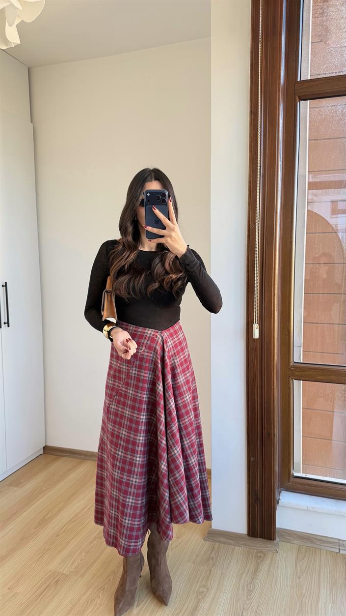 Kırmızı Premium Ekose Etek GAUS-00770