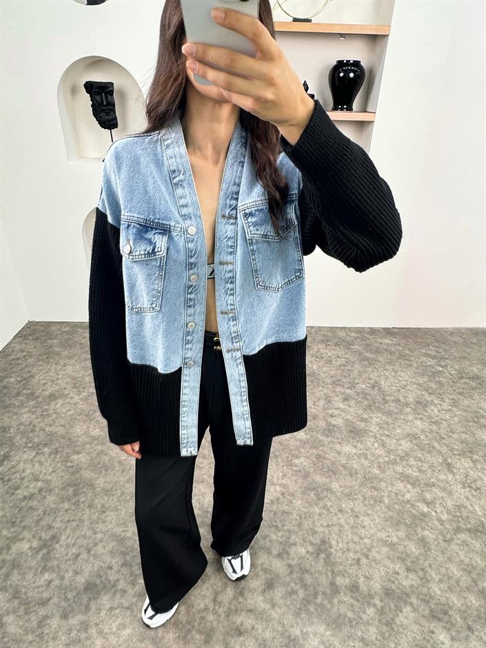 RC Triko ve Denim Karışımlı Tasarım Kot Ceket