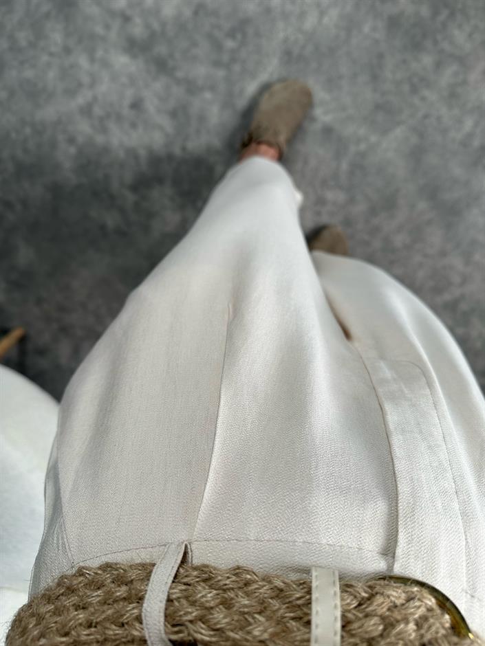Hasır Kemerli Keten Pantolon 