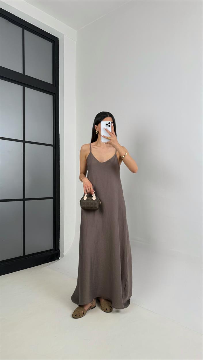 Vizon Askılı Astarlı Cepli Tencel Elbise Gaus00449