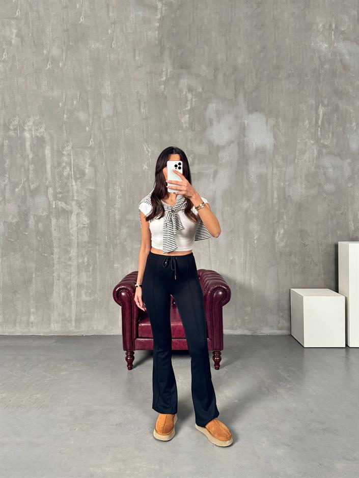 Lefko Siyah ZR Model Çımalı İspanyol Paça Pantolon