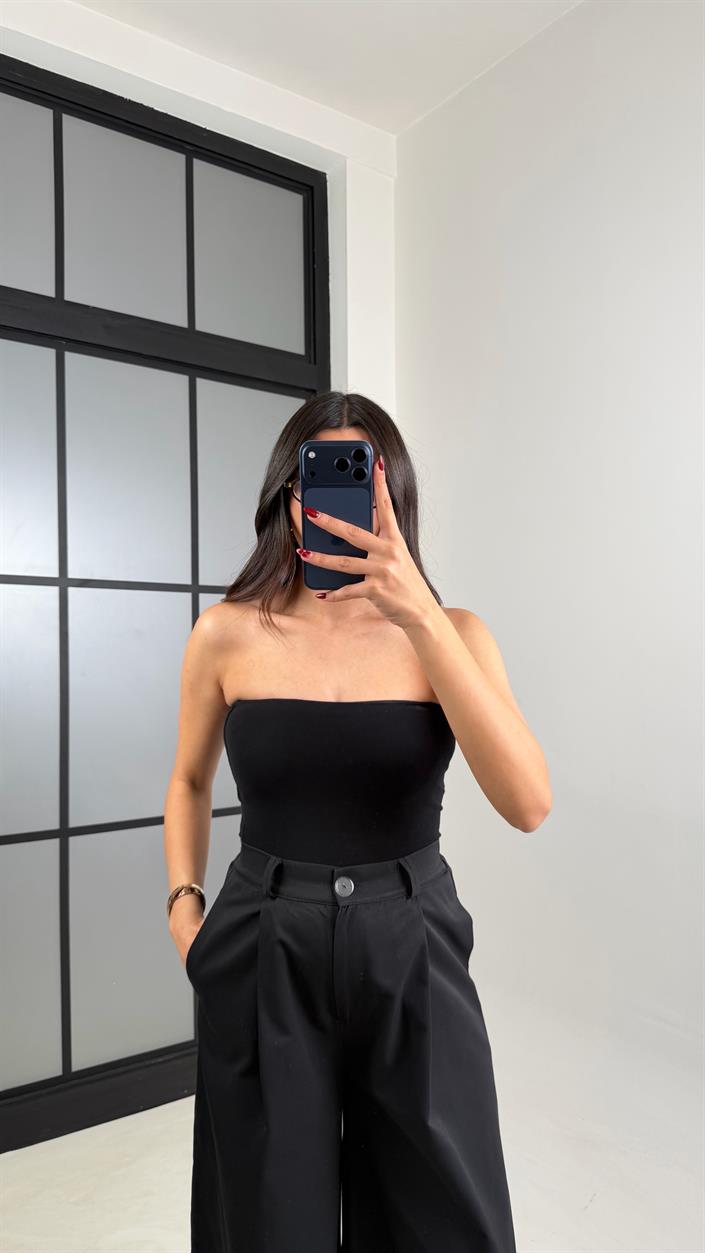 Siyah Gömlek Beli Lastikli Pantolon İthal Kumaş Takım GAUS-00799