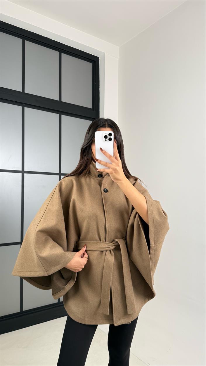 Camel Kuşaklı Premium Kaşe Panço GAUS-00443