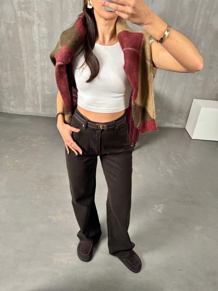 Targi Kahve Yüksek Bel Wide Leg Jean