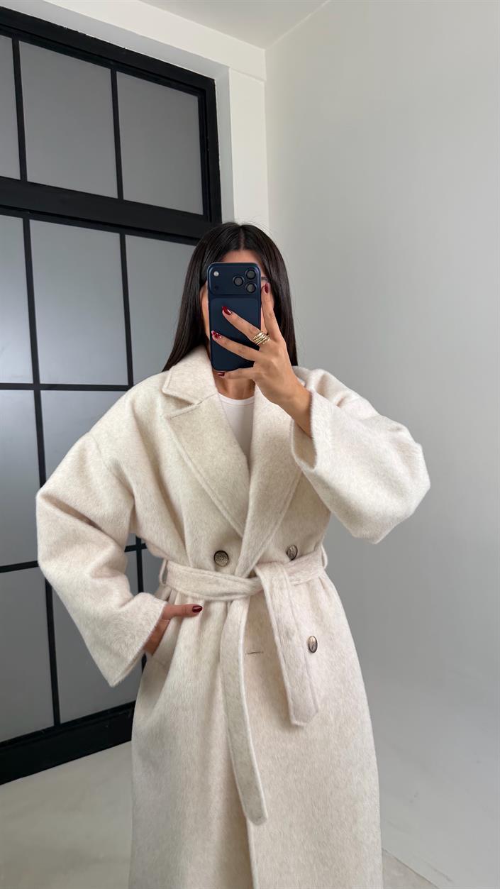 Taş Astarlı Kuşaklı Premium Peluş Kaban GAUS-00565