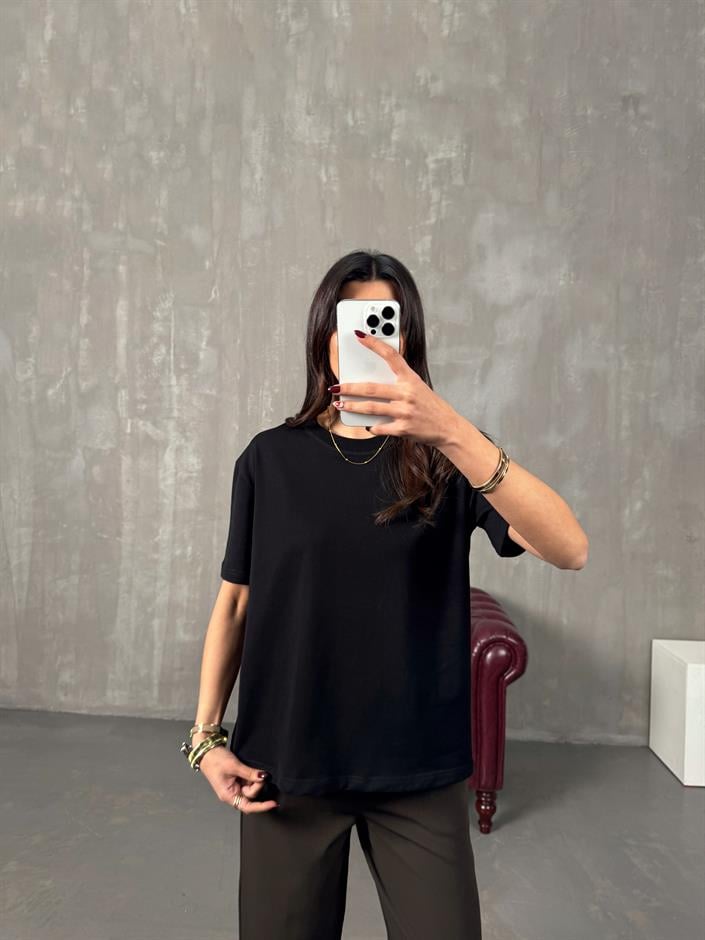 Tifi Siyah Bisiklet Yaka Basic Tshirt