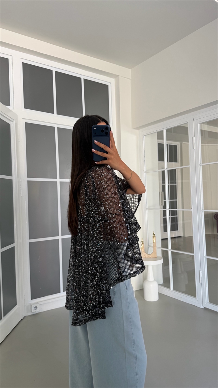 Antrasit Pullu Asimetrik Yaka Bluz GAUS-01781