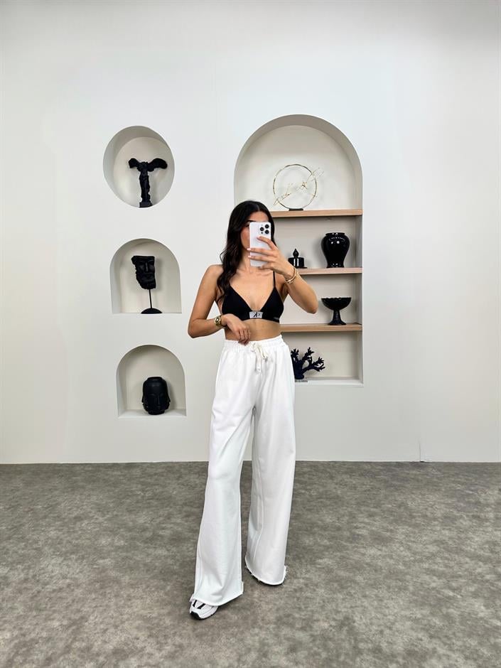 ZR Beyaz Beli Lastikli Eşofman Altı