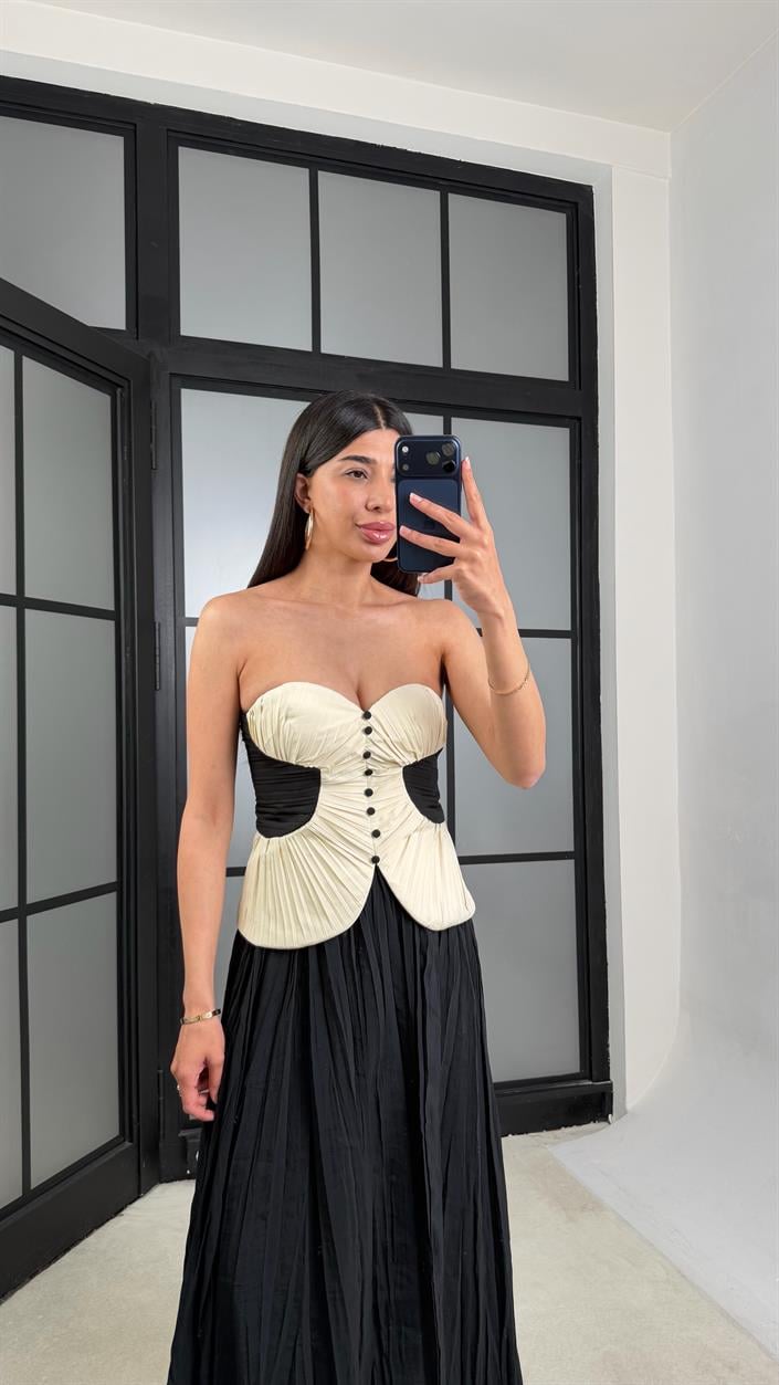 Krem Pileli Düğme Detaylı Tasarım Korse GAUS-01534