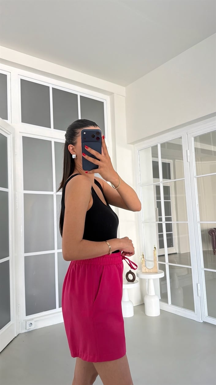 Fuşya Beli Lastikli Keten Şort GAUS-01799