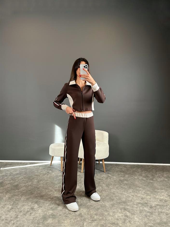 Motta Kahverengi Model Şeritli İkili Takım 