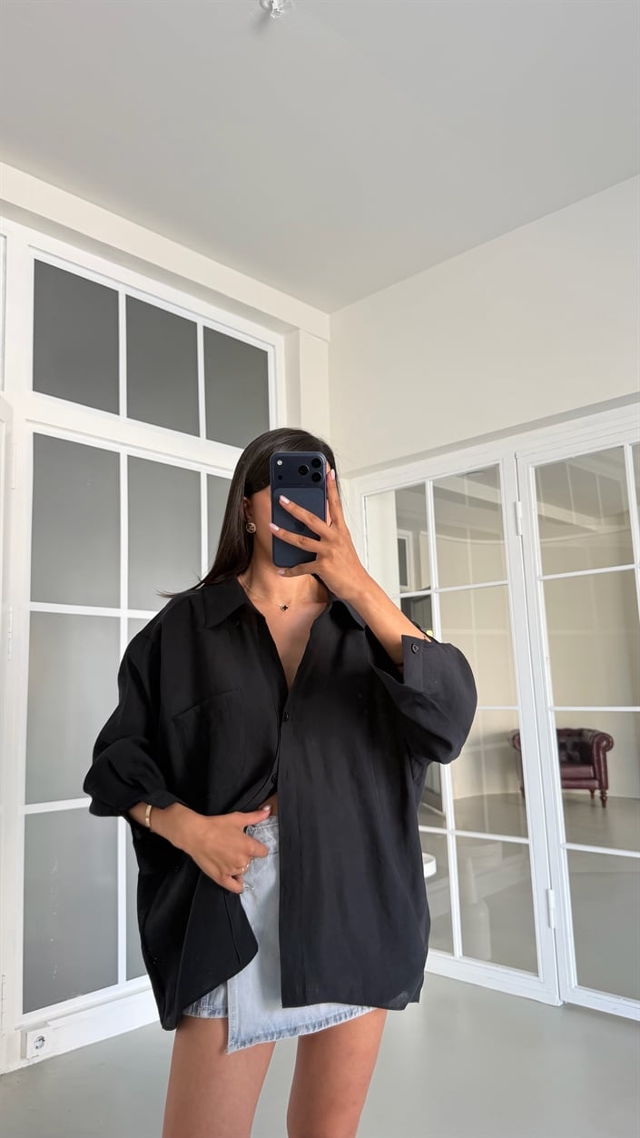 Siyah Oversize Tencel Gömlek GAUS-01698