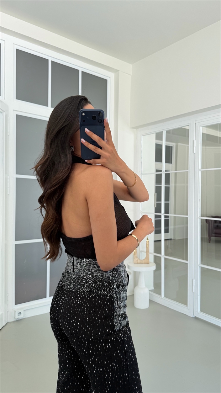Siyah Degaje Yaka Simli Bluz GAUS-01744