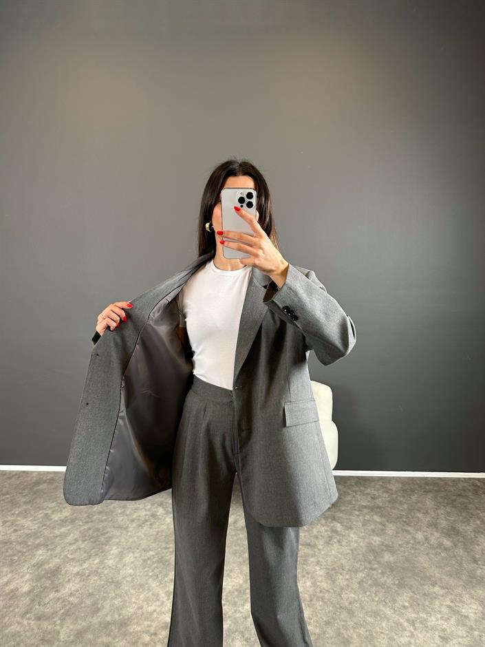 Pascal Gri Oversize Astarlı Blazer Ceket