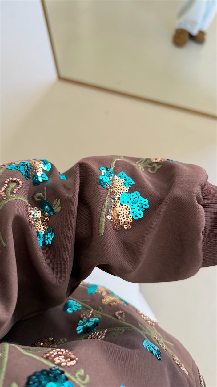 Kahve Payet Nakışlı Astarlı Bomber Ceket GAUS-01934