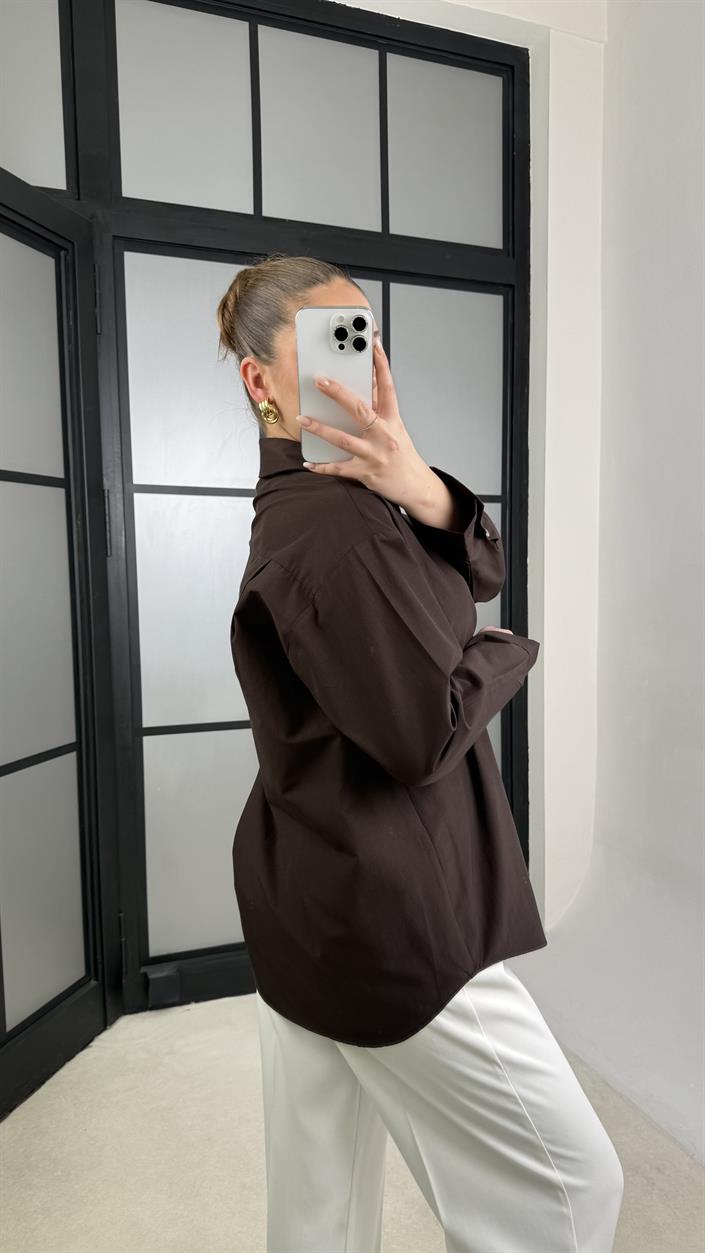 Acı Kahve Oversize Poplin Gömlek GAUS-01202