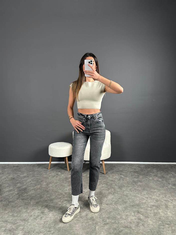 ZR Füme Kesik Paça High Waist Jean