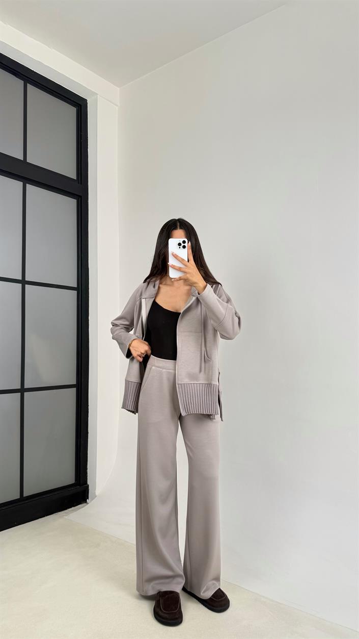 Vizon Kapüşonlu Hırka Beli Lastikli Pantolon İkili Premium Takım GAUS-0075
