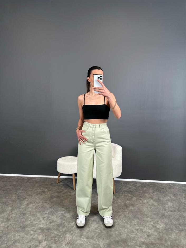 Soft Yeşil Yüksek Bel Baggy Jean