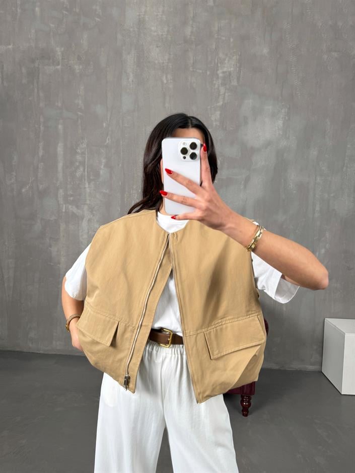 Nela Camel Astarlı Muadil Premium Yelek