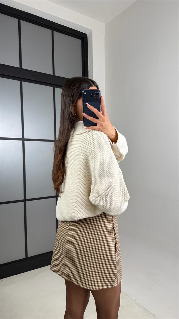 Sarı Pötikare Desenli Kemerli Etek GAUS-00902