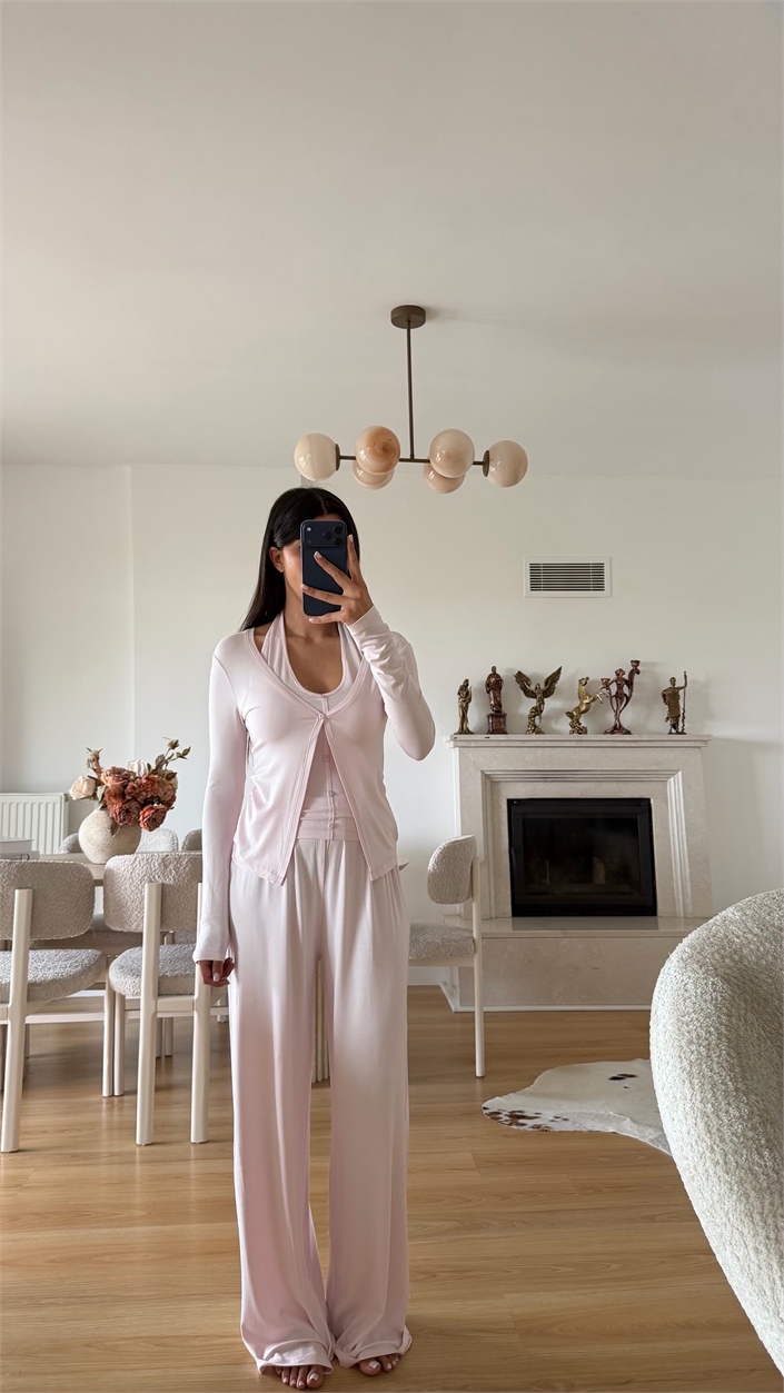 Pembe ZR Model Atlet Detaylı Hırka Pantolon İkli Takım GAUS-02100