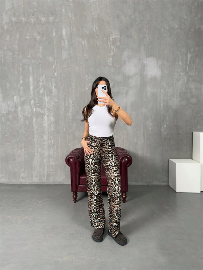 Forge Sütlü Kahve Leopar Desenli Pantolon