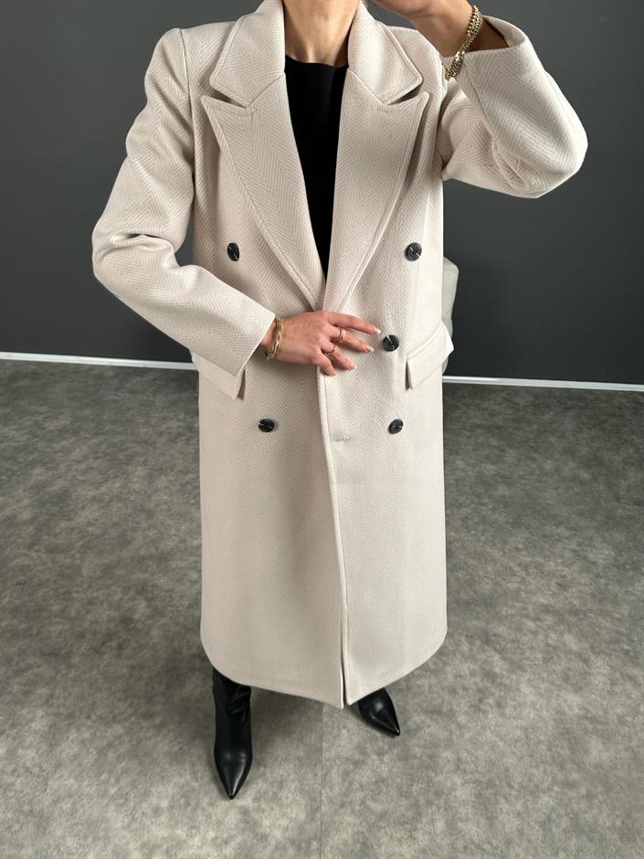 Willy Ekru Balıksırtı Premium Uzun Astarlı Kaban 