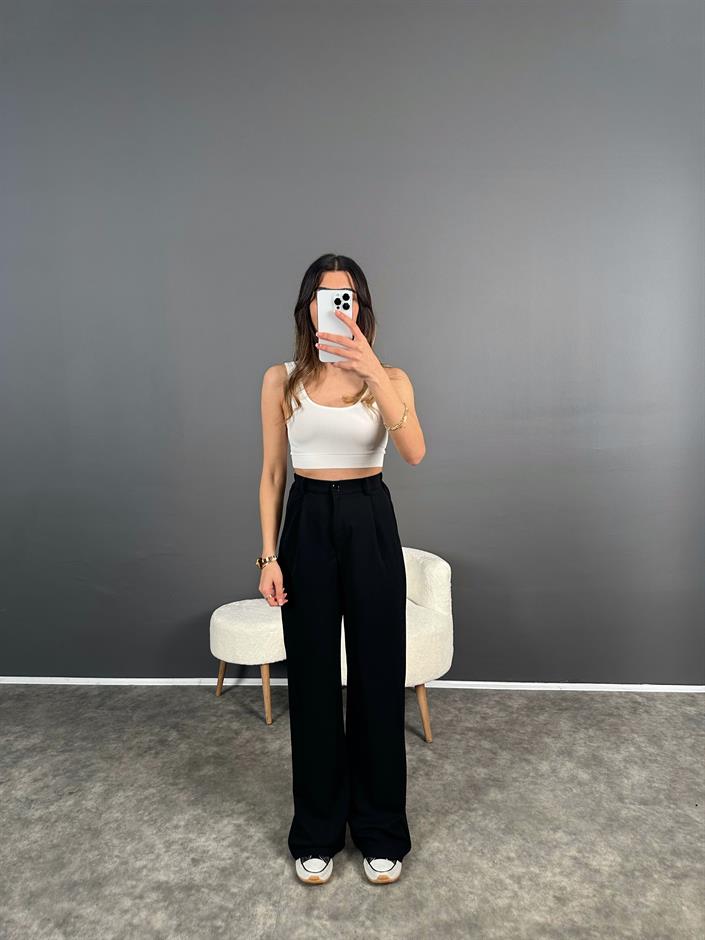 Bera Siyah Beli Lastikli Palazzo Pantolon 