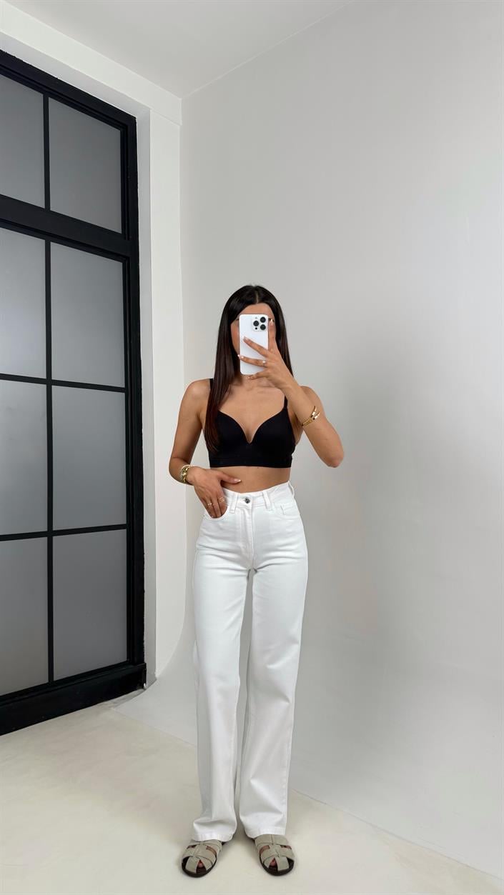 Beyaz Cepli Basic Denim Pantolon Gaus00603