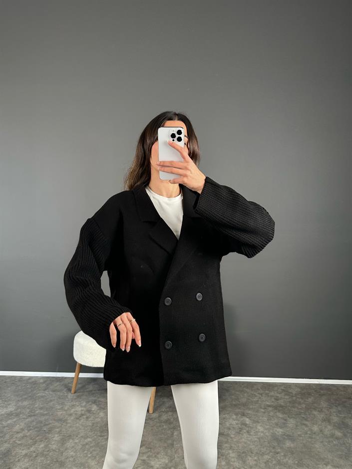 Life Siyah Oversize Düğmeli Premium Hırka