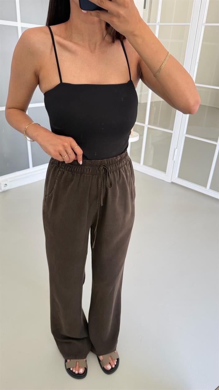 Acı Kahve Yıkamalı Beli Lastikli Tencel Pantolon GAUS-01678