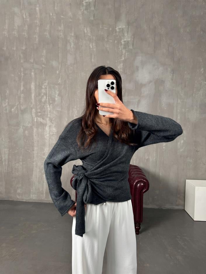 Zebby Antrasit Yandan Bağlamalı Hırka