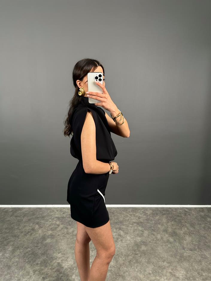 Loni Siyah Zr Model Sırt Dekolteli Tulum