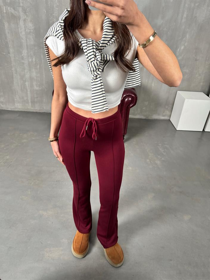 Lefko Bordo ZR Model Çımalı İspanyol Paça Pantolon