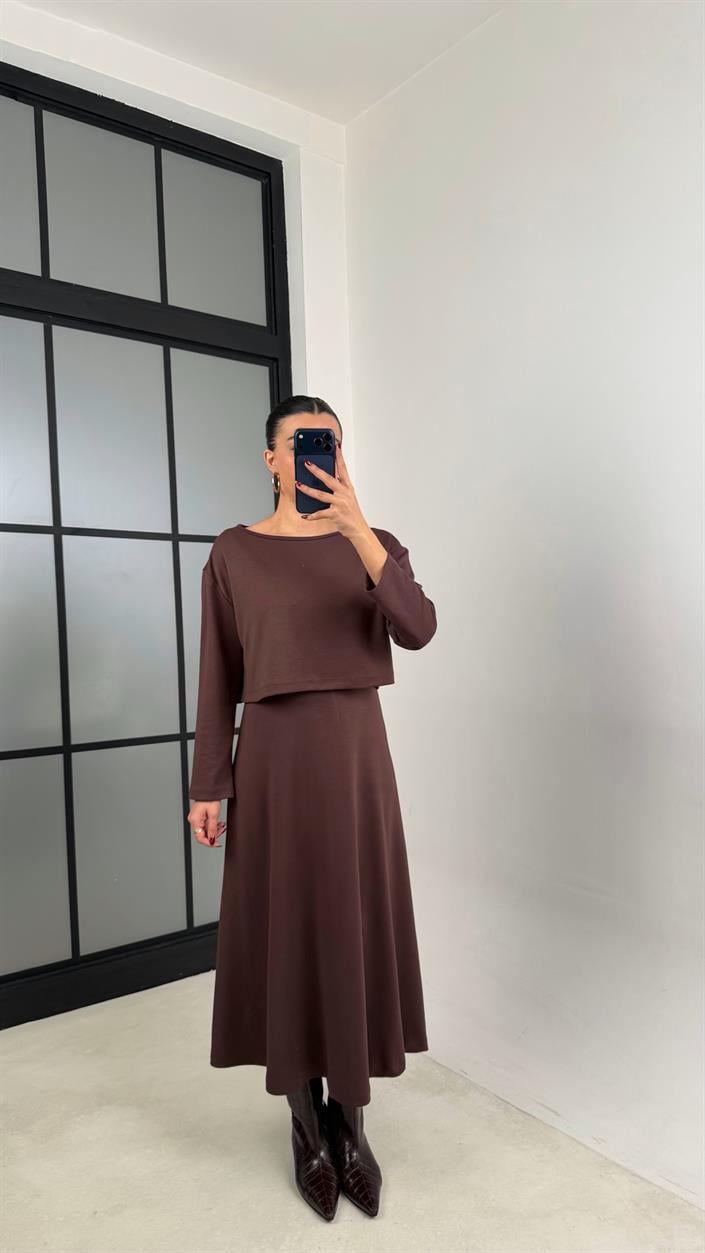 Acı Kahve Kazak Elbise İkili Basic Modal Takım GAUS-00722