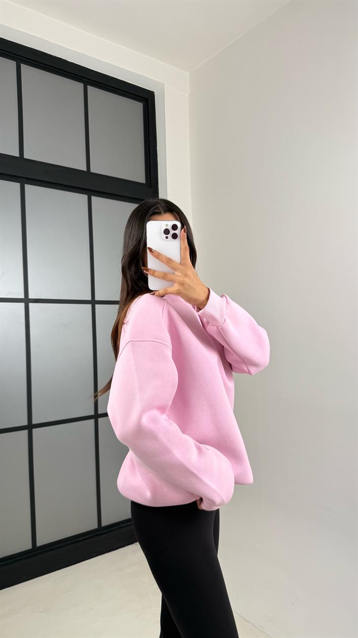 Pembe Şardonlu Basic Sweatshirt GAUS-00219