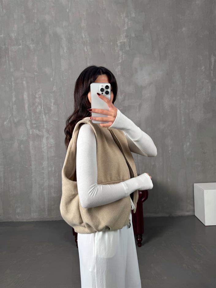 Exer Bej Fermuarlı Astarlı Kaşe Yelek