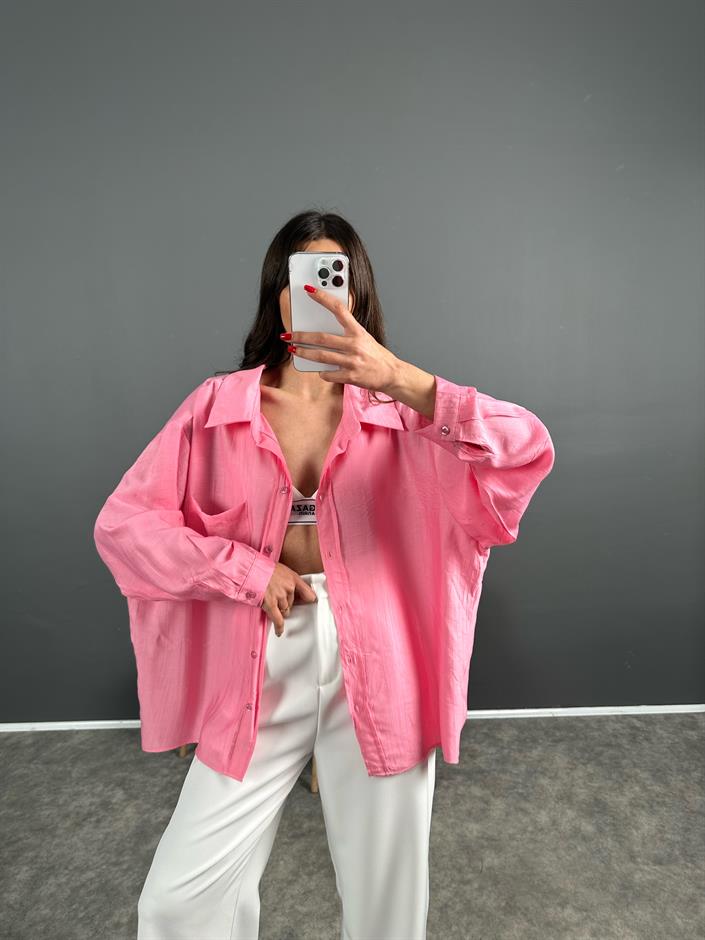 Li Pembe Oversize Salaş Premium Gömlek