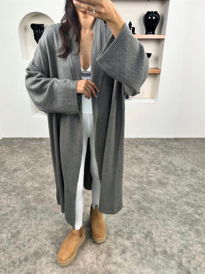Pons Gri Oversize Uzun Hırka