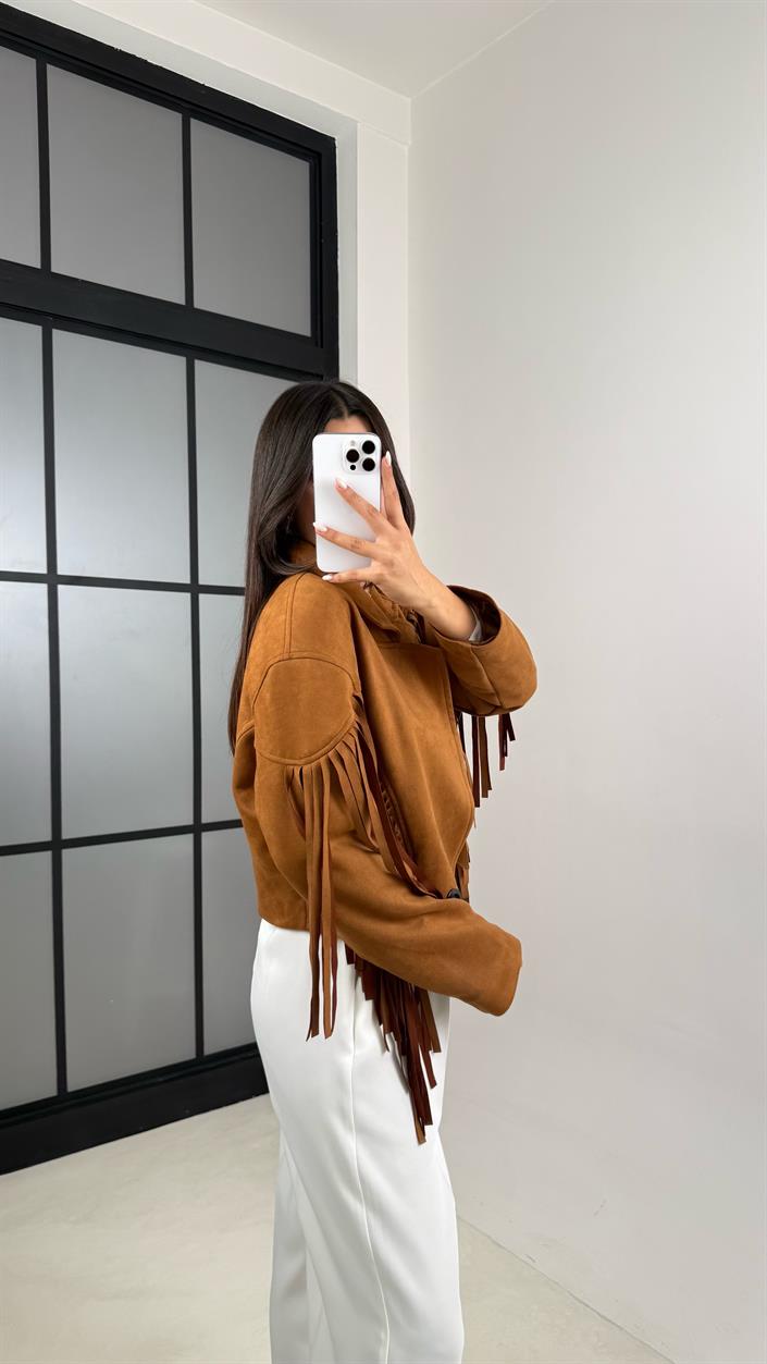 Camel Vintage Püsküllü Süet Ceket GAUS-00483