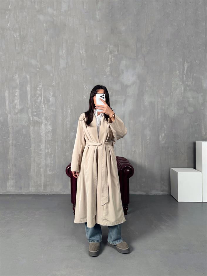 Sindy ZR Taş Muadil Premium Astarsız Kuşaklı Trençkot