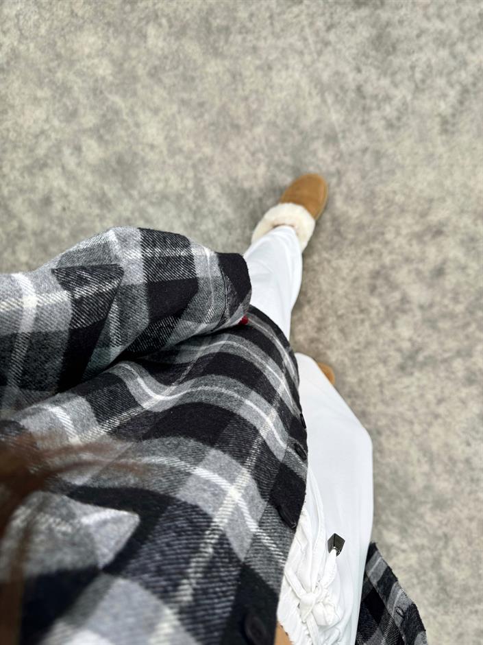 Raga Gri Kareli Kaşe Oduncu Oversize Gömlek