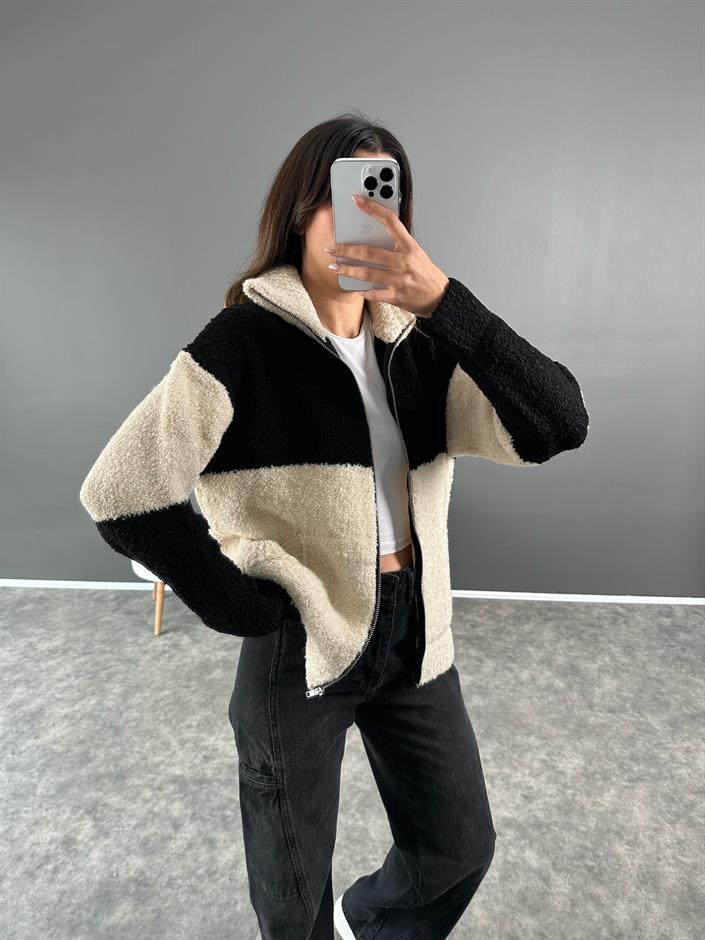 Premium Siyah Ekru Yumoş Triko Ceket 