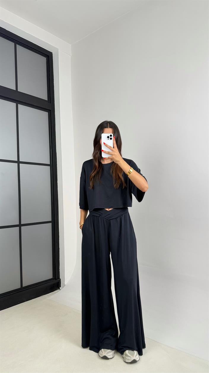 Lacivert Bluz Beli Lastikli Pantolon OYS Muadil Modal Takım GAUS-0011