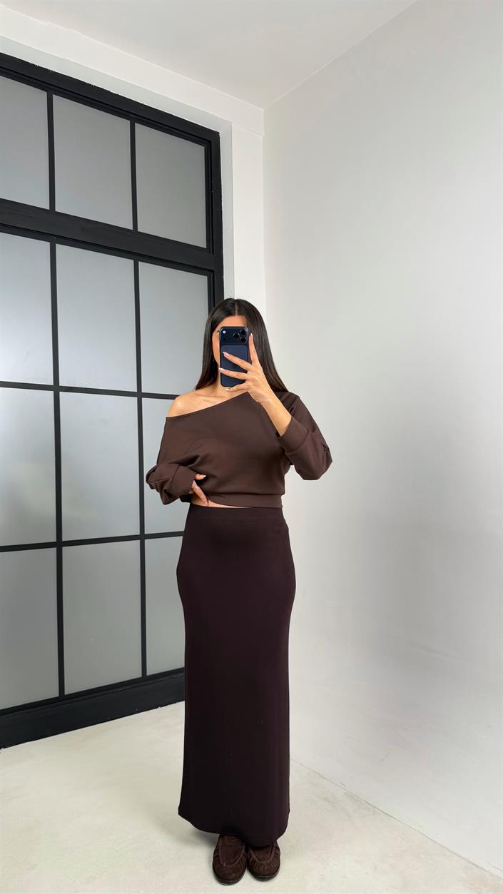 Acı Kahve ZR Muadil Likralı Yumuşak Kumaş Etek GAUS-00801